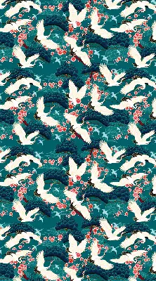 Roller blind for large window in a flock of cranes pattern