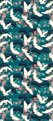 Roller blind for large window in a flock of cranes pattern