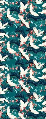 Roller blind for large window in a flock of cranes pattern