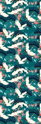 Roller blind for large window in a flock of cranes pattern
