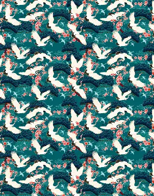 Roller blind for large window in a flock of cranes pattern