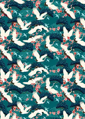 Roller blind for large window in a flock of cranes pattern