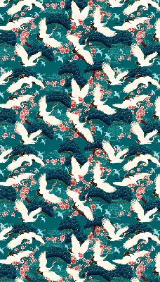 Roller blind for large window in a flock of cranes pattern