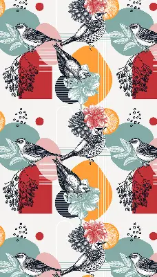 Fabric roller blind birds print