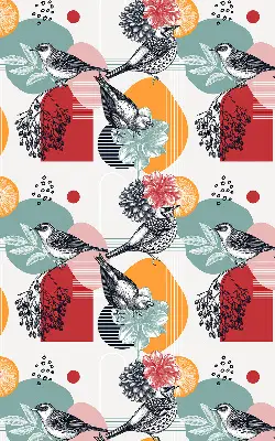 Fabric roller blind birds print