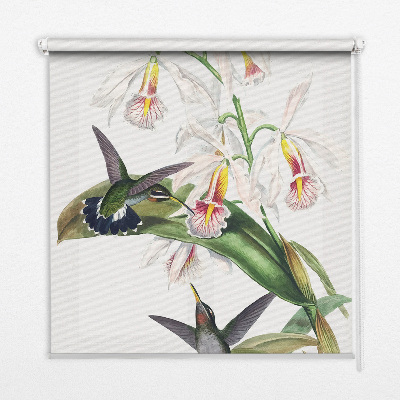 Fabric roller blind birds on a flower design
