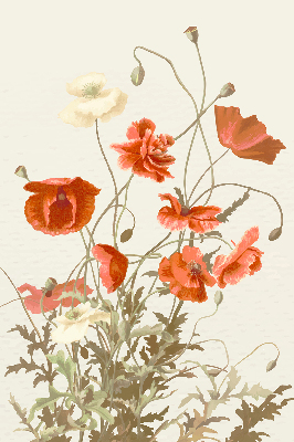 Fabric roller blind poppies print