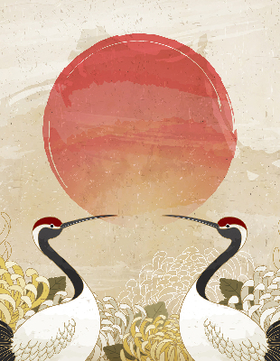 Modern roller blind Cranes at sunset