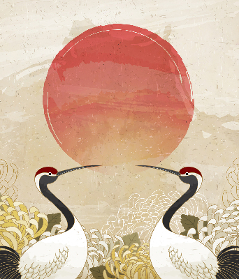 Modern roller blind Cranes at sunset