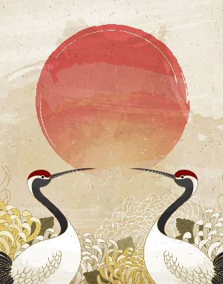 Modern roller blind Cranes at sunset
