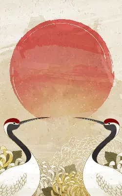 Modern roller blind with a cranes at sunset print