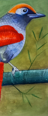 Fabric roller blind A bird on a branch