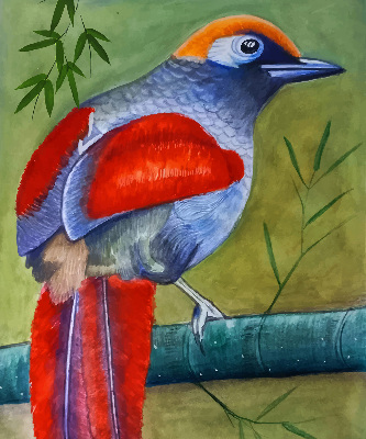 Fabric roller blind A bird on a branch