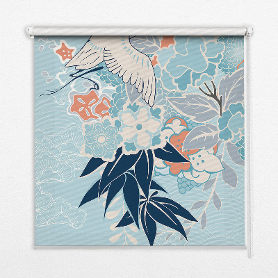 Roller blind heron in flowers print