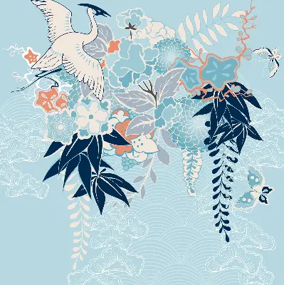 Roller blind heron in flowers print