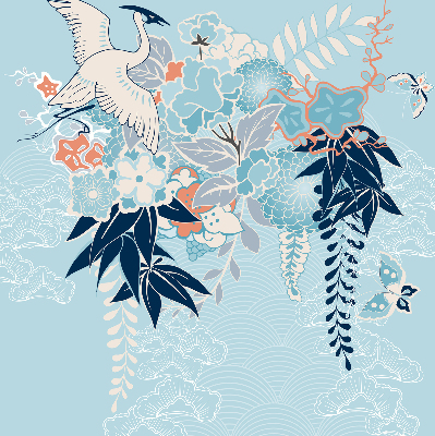 Modern roller blind Heron in flowers
