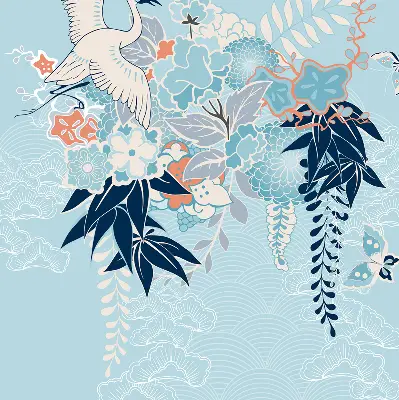 Roller blind heron in flowers print
