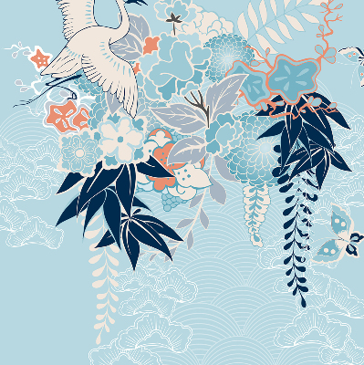 Modern roller blind Heron in flowers