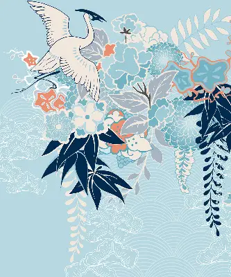 Roller blind heron in flowers print