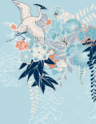Modern roller blind Heron in flowers