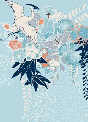Roller blind heron in flowers print
