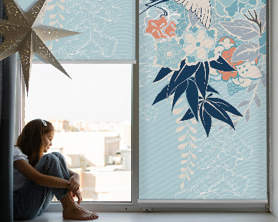 Modern roller blind Heron in flowers
