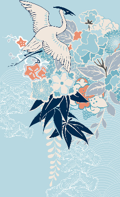 Modern roller blind Heron in flowers