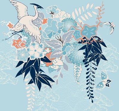 Modern roller blind Heron in flowers