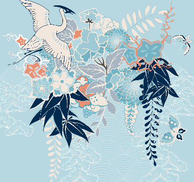 Modern roller blind Heron in flowers