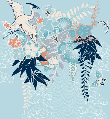 Roller blind heron in flowers print