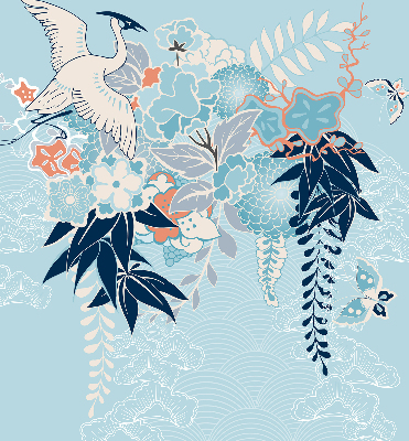 Modern roller blind Heron in flowers