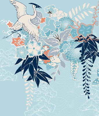 Modern roller blind Heron in flowers