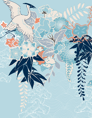 Modern roller blind Heron in flowers