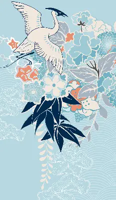 Roller blind heron in flowers print