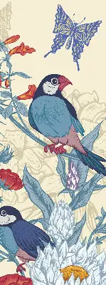 Roller blind for large window birds among the flowers pattern