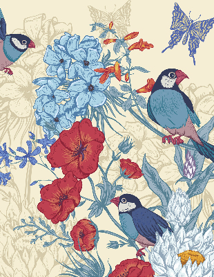 Roller blind for large window Birds among the flowers