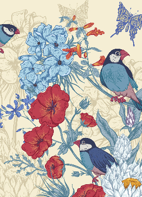 Roller blind for large window Birds among the flowers