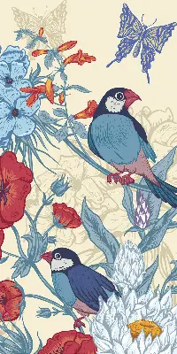 Roller blind for large window birds among the flowers pattern