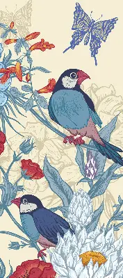 Roller blind for large window birds among the flowers pattern