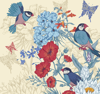 Roller blind for large window Birds among the flowers
