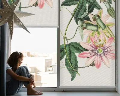 Fabric roller blind pink flowers