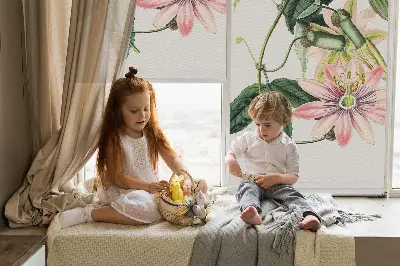 Fabric roller blind pink flowers