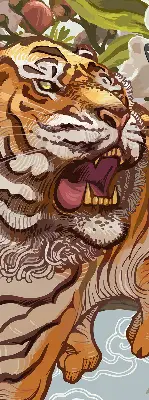 Fabric roller blind with tiger in flowers print
