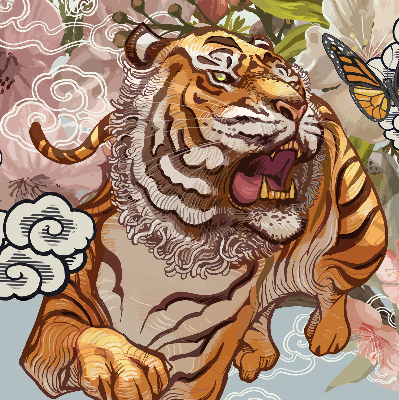 Fabric roller blind Tiger in flowers