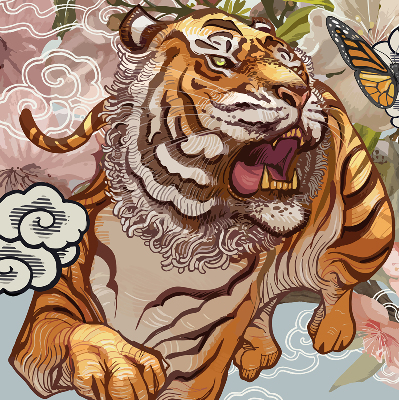 Fabric roller blind Tiger in flowers