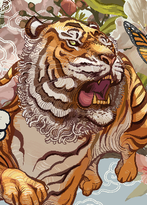 Fabric roller blind Tiger in flowers