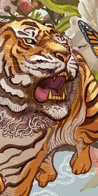Fabric roller blind Tiger in flowers