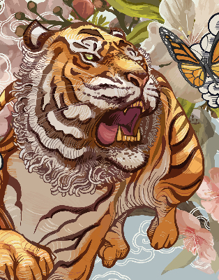 Fabric roller blind Tiger in flowers