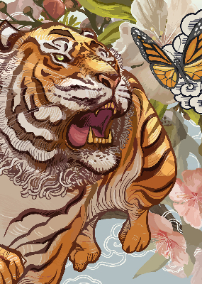 Fabric roller blind Tiger in flowers