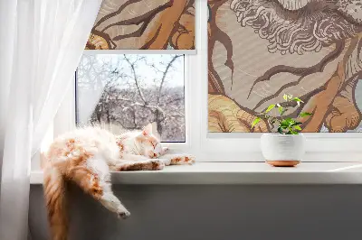 Fabric roller blind with tiger in flowers print